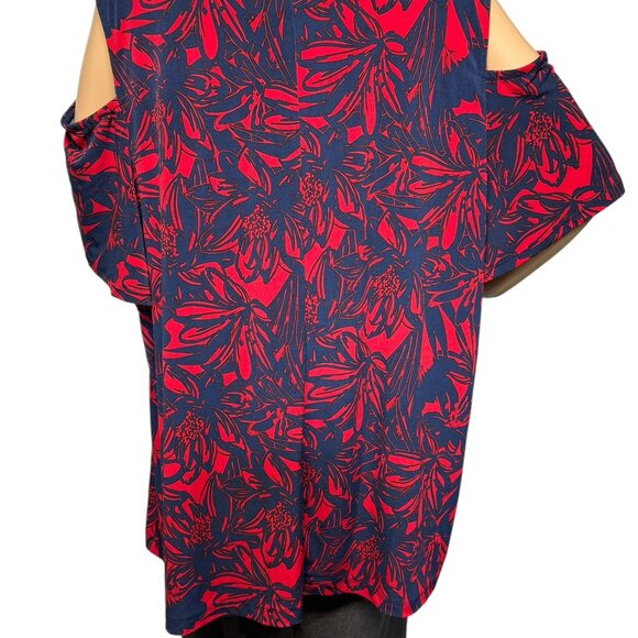Catherines Plus Red/Navy Tropical Floral Open-Shoulder Blouse 2X, 22/24W - Picture 6 of 6